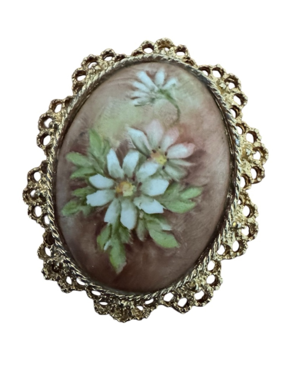 🪻✨Vintage Floral Gold Framed Filigree Border Brooch Pin | Cottagecore
